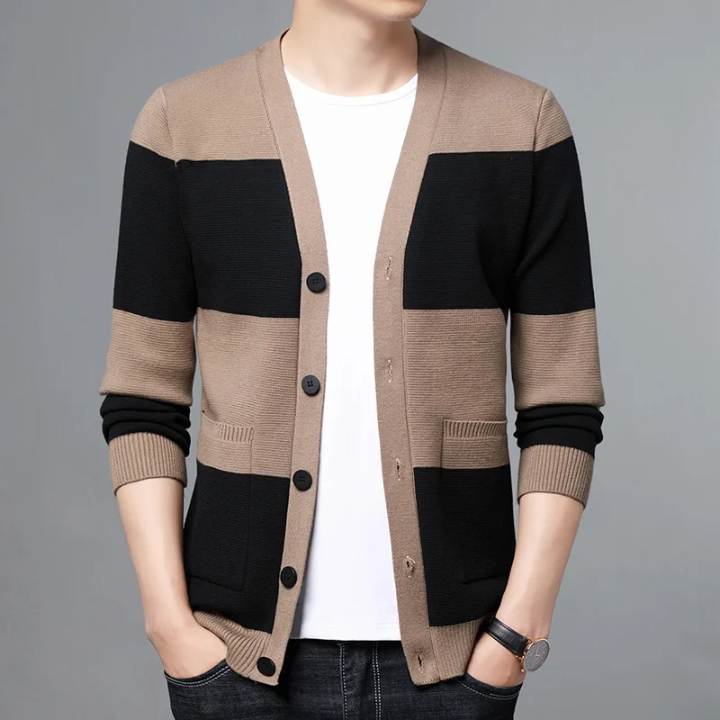 2026 men's autumn, slim-fitting casual striped color-matching cardigan, handsome sweater
2026 men's autumn, slim-fitting casual striped color-matching cardigan, handsome sweater