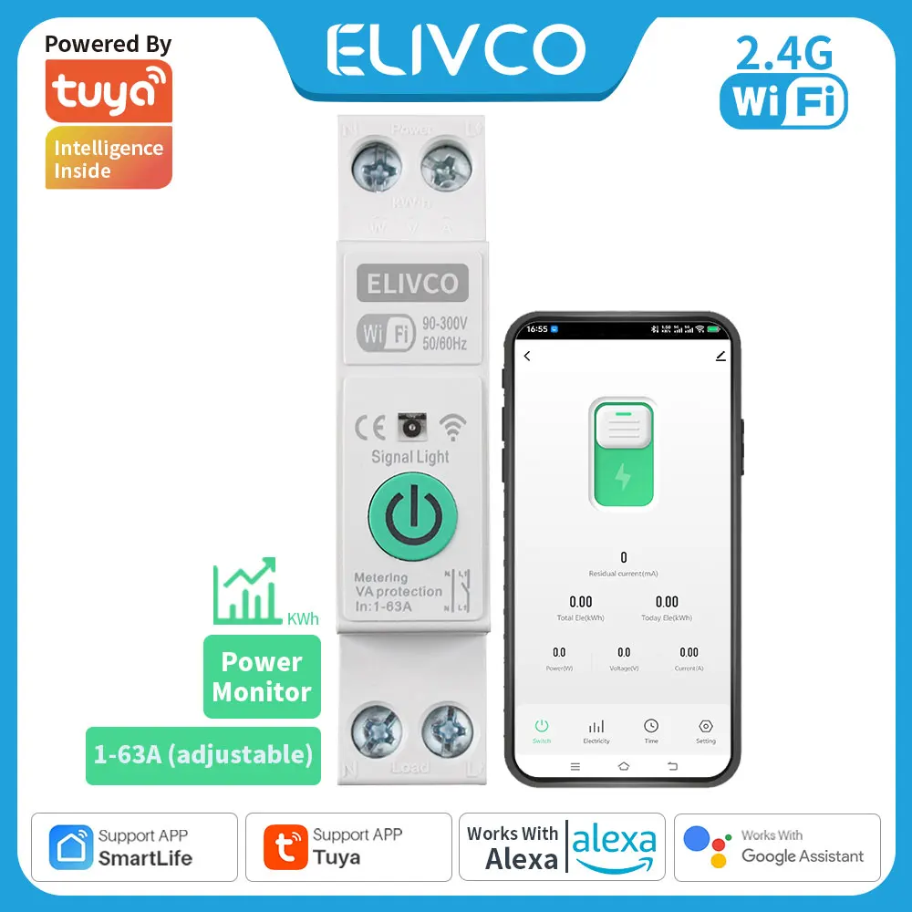 Умный Wi-Fi выключатель-автомат Tuya 1-63А с мониторингом в реальном времени, функцией таймера, дистанционным управлением через приложение и голосовым управлением
Умный Wi-Fi выключатель-автомат Tuya 1-63А с мониторингом в реальном времени, функцией таймера, дистанционным управлением через приложение и голосовым управлением
