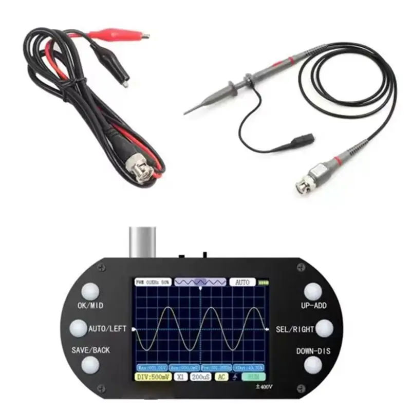 AB46-Oscilloscope Mini Handheld Digital 500Khz Bandwidth 2.5Mhz Sample Rate With AUTO Function Probe For DIY Repair
AB46-Oscilloscope Mini Handheld Digital 500Khz Bandwidth 2.5Mhz Sample Rate With AUTO Function Probe For DIY Repair