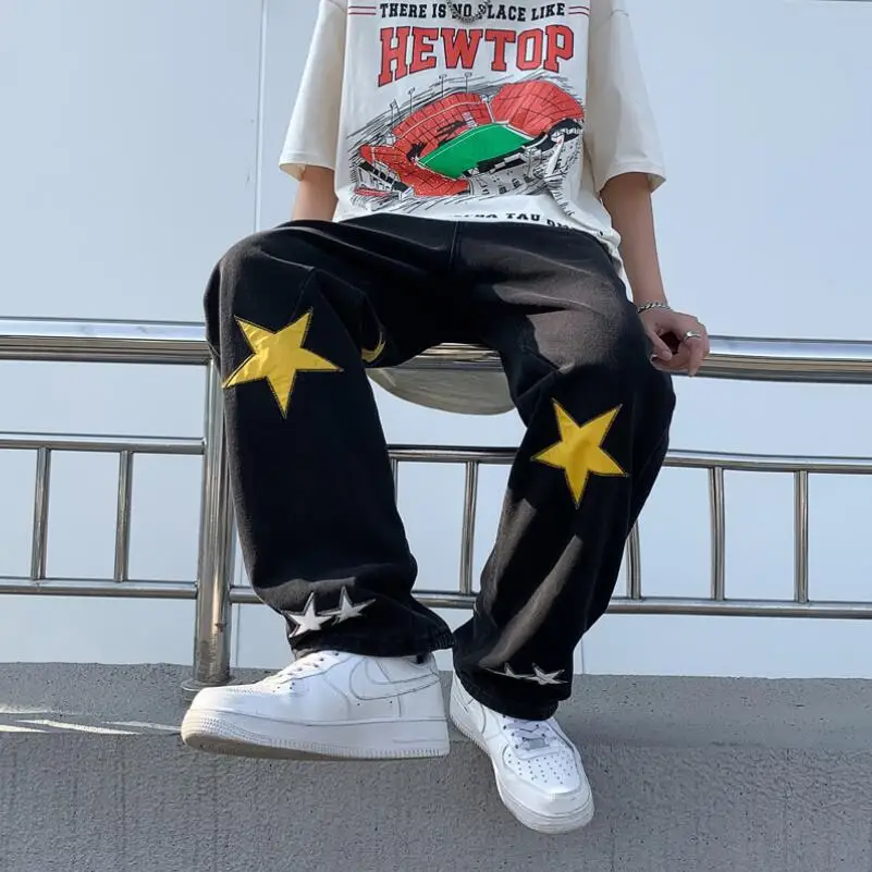 Vintage Men's Korean Denim Pants Y2K five-pointed star Streetwear Printed Patchwork Male Baggy Jeans Straight Trousers Men w466
Vintage Men's Korean Denim Pants Y2K five-pointed star Streetwear Printed Patchwork Male Baggy Jeans Straight Trousers Men w466