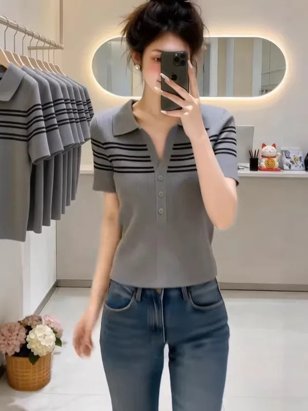 plus Size Neck Striped Color Block Short Sleeve Knitwear Women Summer 2026 New Loose Slimming Versatile Top
plus Size Neck Striped Color Block Short Sleeve Knitwear Women Summer 2026 New Loose Slimming Versatile Top