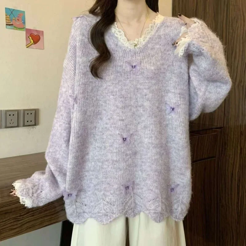 Sweaters Women V Neck Knitted Sweaters Sweet Chic Lace Patchwork Butterfly Applique Female Pullovers Warm Basic Knitted Jumpers
Sweaters Women V Neck Knitted Sweaters Sweet Chic Lace Patchwork Butterfly Applique Female Pullovers Warm Basic Knitted Jumpers