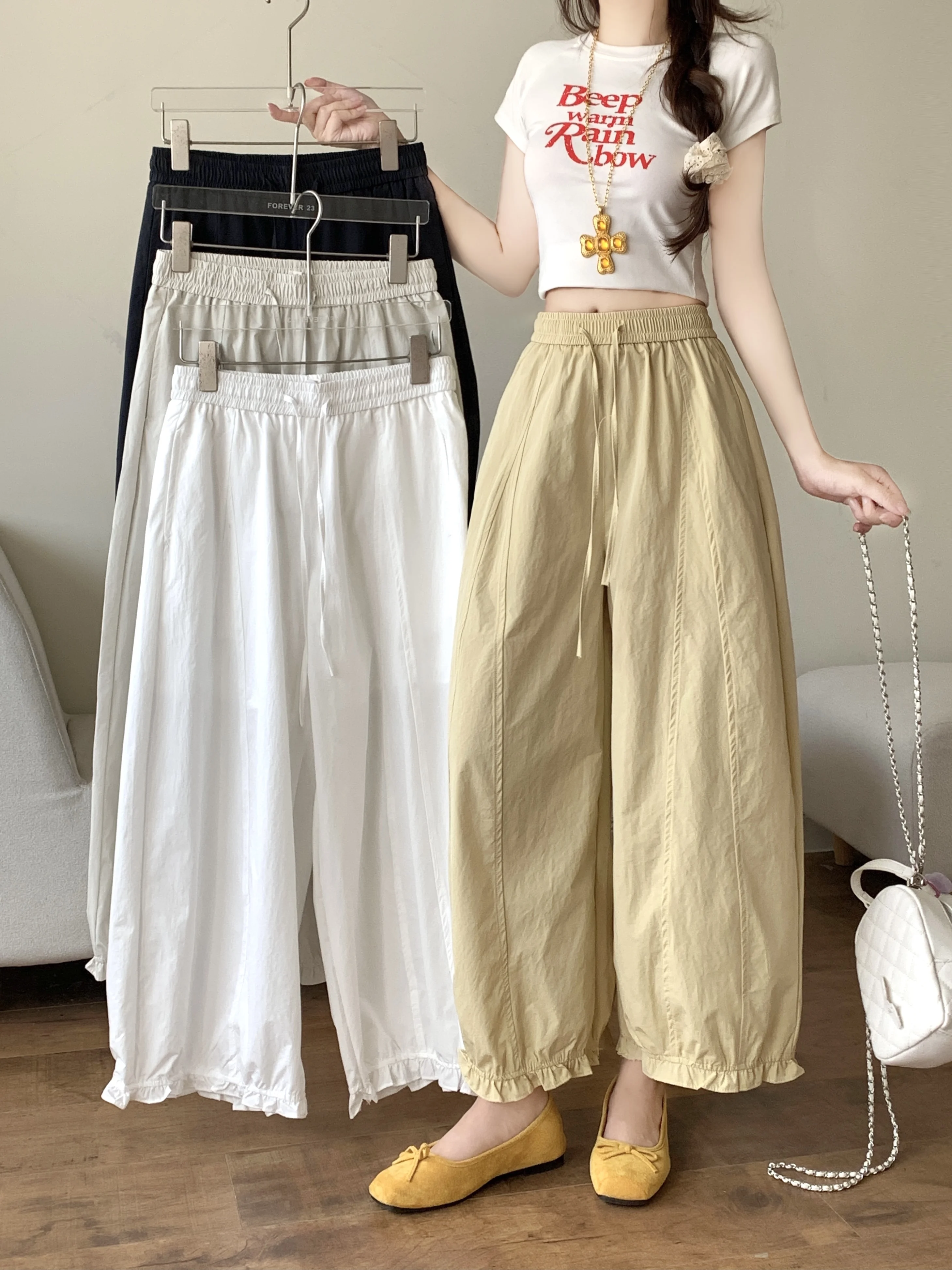 Women Spring Summer Solid Color Elastic Waist Loose Straight Wide-Leg Pants Drape Ankle Length Trousers
Women Spring Summer Solid Color Elastic Waist Loose Straight Wide-Leg Pants Drape Ankle Length Trousers