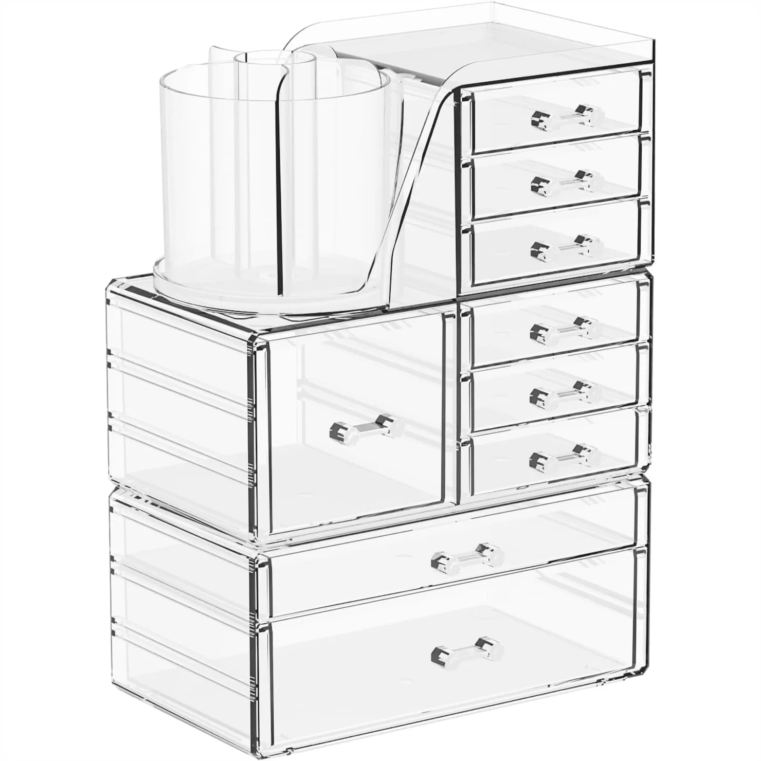 Clear Acrylic Makeup Organizer for Vanity with 9 Drawers, Skincare Organizer Countertop with Rotating Brush Holder, Cute
Clear Acrylic Makeup Organizer for Vanity with 9 Drawers, Skincare Organizer Countertop with Rotating Brush Holder, Cute