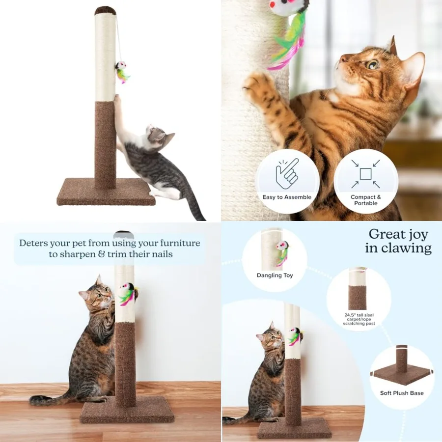 Cat Scratching Post - Tall Scratcher for Cats and Kittens with Sisal Rope and Carpet, Hanging Mouse Toy for Interactive Play 24
Cat Scratching Post - Tall Scratcher for Cats and Kittens with Sisal Rope and Carpet, Hanging Mouse Toy for Interactive Play 24