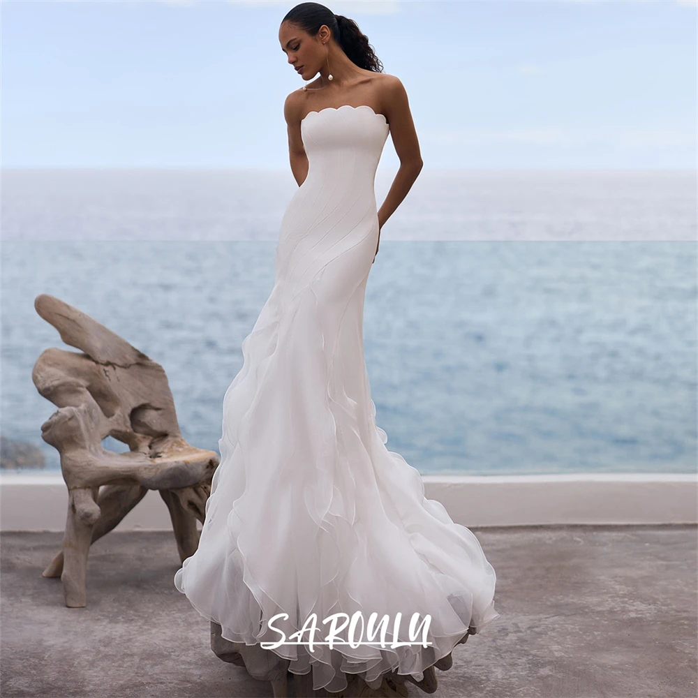 Flowy Beach Wedding Dresses for Bride 2025 Tiered Chiffon Long Sheath Bride Dresses Strapless Bridal Gown Customized Size
Flowy Beach Wedding Dresses for Bride 2025 Tiered Chiffon Long Sheath Bride Dresses Strapless Bridal Gown Customized Size