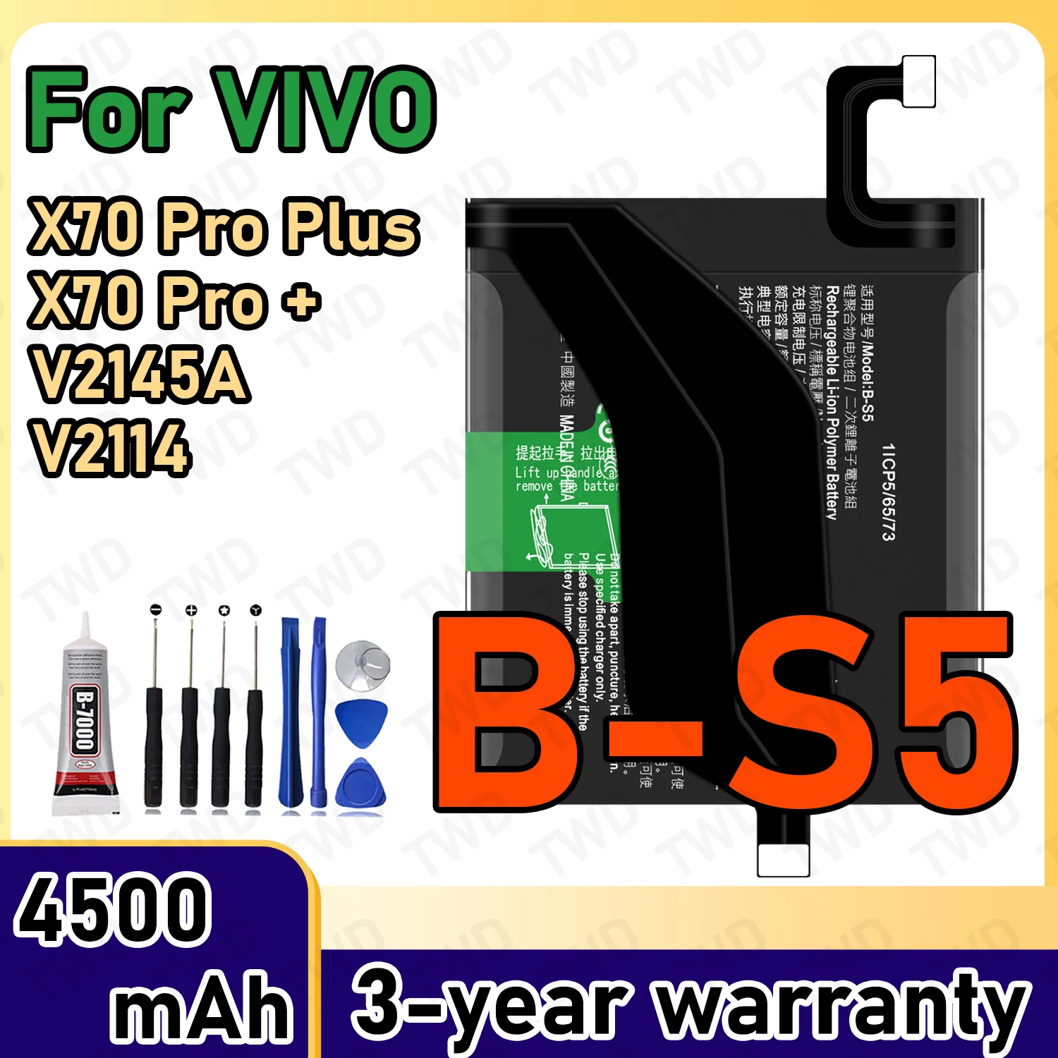 B-S5 Large capacity 4500mAh Battery For VIVO X70 Pro PLUS/X2145A/V2114 Batteries New High Quanlity+Free Tools
B-S5 Large capacity 4500mAh Battery For VIVO X70 Pro PLUS/X2145A/V2114 Batteries New High Quanlity+Free Tools