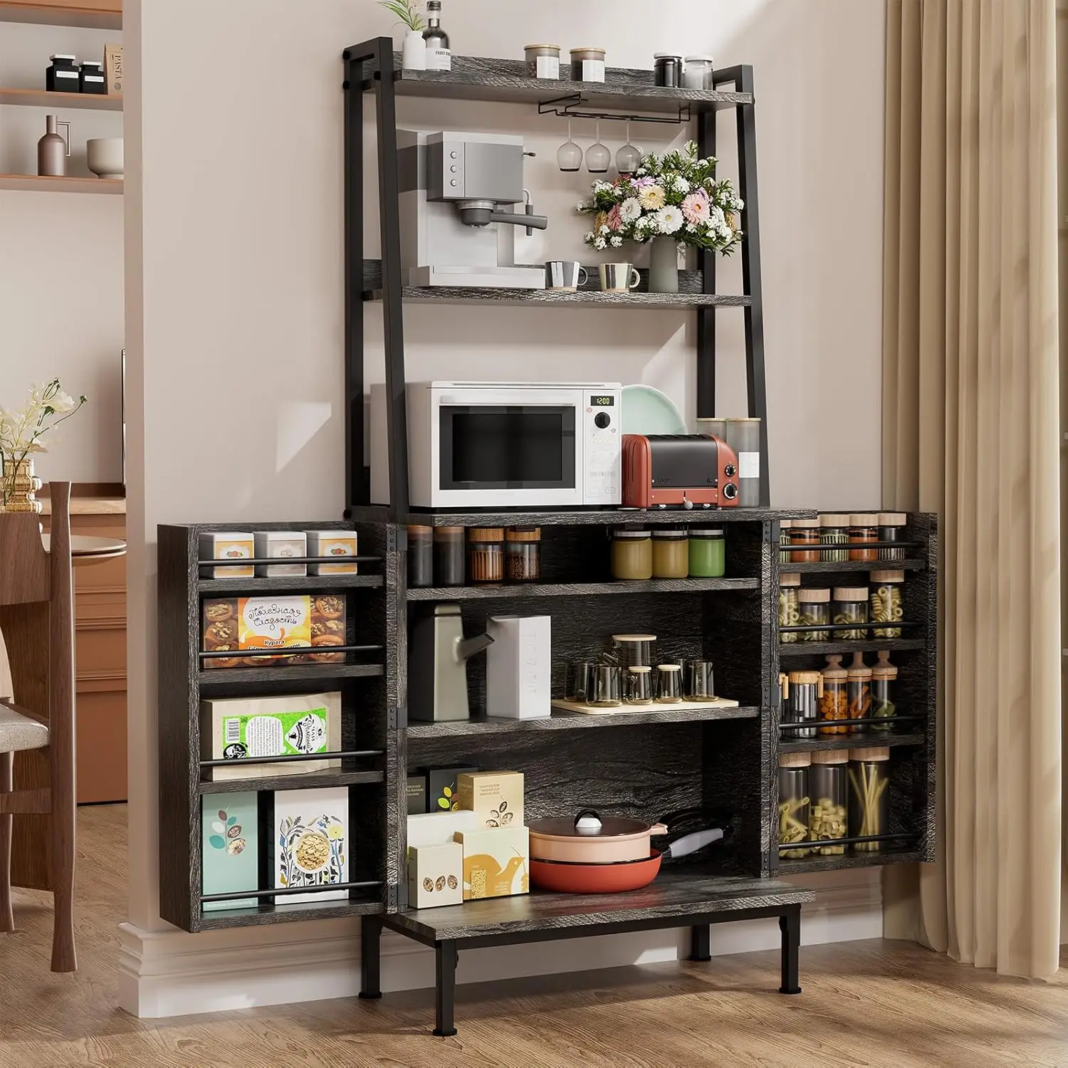 58" Pantry Cabinet Microwave Shelf Adjustable Storage Buffet Kitchen Dining Room Gray Oak, Customized
58" Pantry Cabinet Microwave Shelf Adjustable Storage Buffet Kitchen Dining Room Gray Oak, Customized