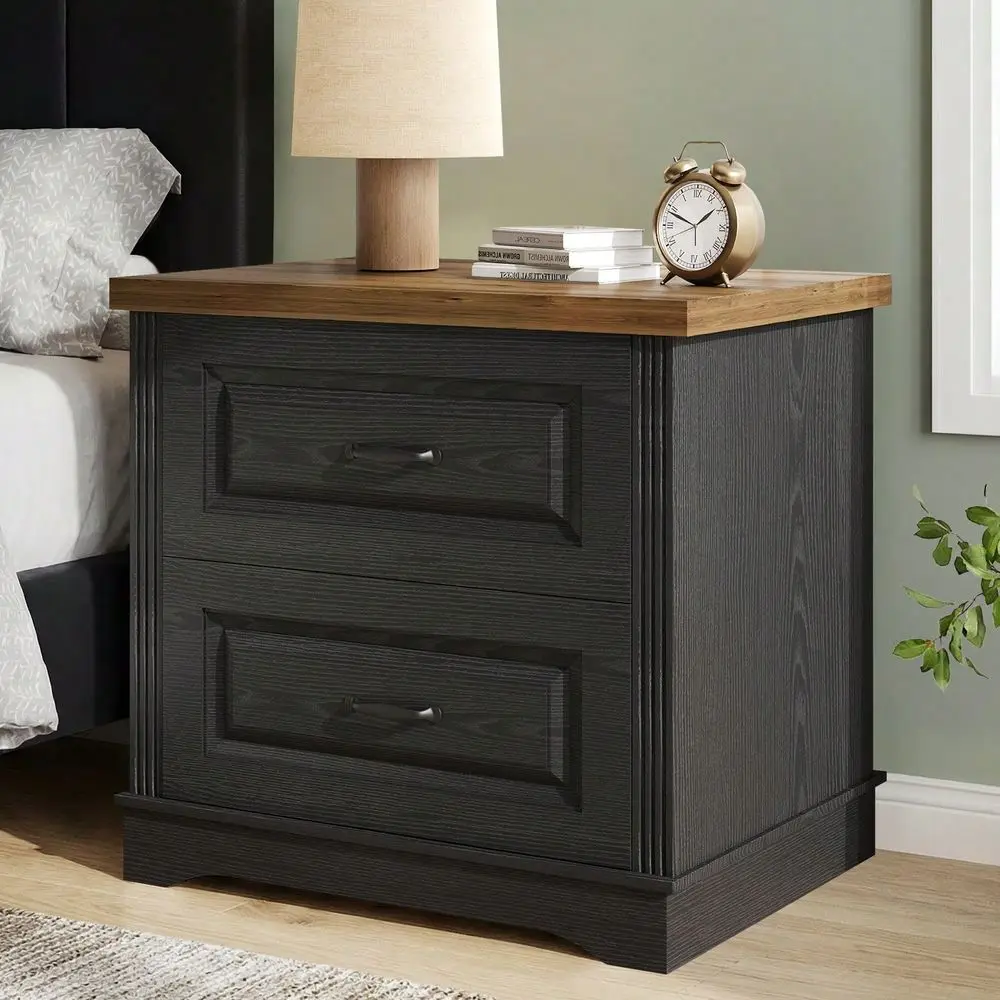 Nightstand With 2 Drawers, Wooden Night Stand With Oak Tabletop, Large End Table Side Table For Bedroom, Living Room, White Bla
Nightstand With 2 Drawers, Wooden Night Stand With Oak Tabletop, Large End Table Side Table For Bedroom, Living Room, White Bla