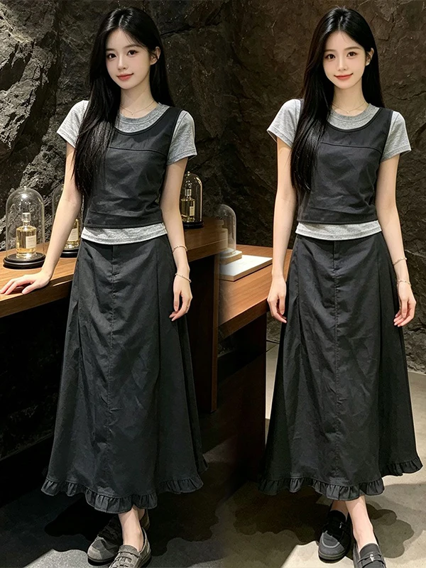 Daily Commute Anti-Aging Three-Piece Set Women's Summer New Pure Color T-Shirt Skirt Ensemble Elegant Style Short Sleeve roun...
Daily Commute Anti-Aging Three-Piece Set Women's Summer New Pure Color T-Shirt Skirt Ensemble Elegant Style Short Sleeve roun...