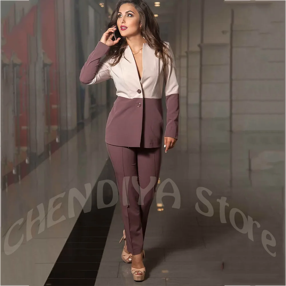 Contrast Color Women Pant Suits Slim Fit V Neck Blazer Trousers Set 2 Pieces Formal Suit for Office Business Work Wedding Guest
Contrast Color Women Pant Suits Slim Fit V Neck Blazer Trousers Set 2 Pieces Formal Suit for Office Business Work Wedding Guest
