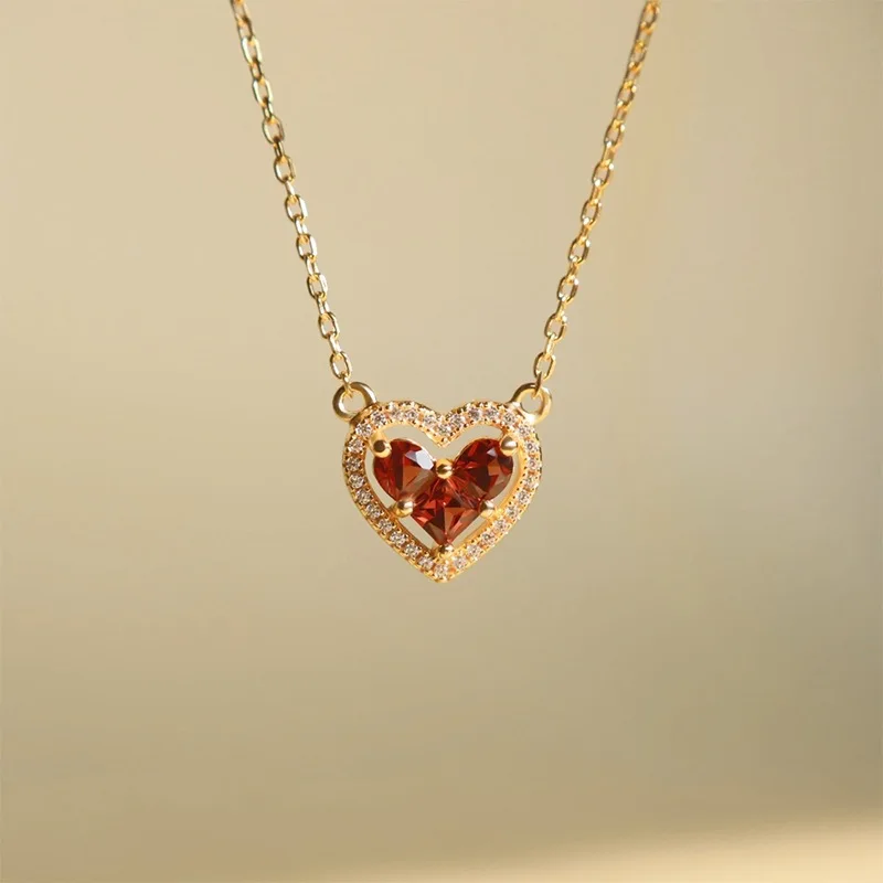 S925 Pure Silver Plated With 14K Gold European Heart Red Garnet Necklace High-quality Girlfriend Gift Jewelry For Women
S925 Pure Silver Plated With 14K Gold European Heart Red Garnet Necklace High-quality Girlfriend Gift Jewelry For Women