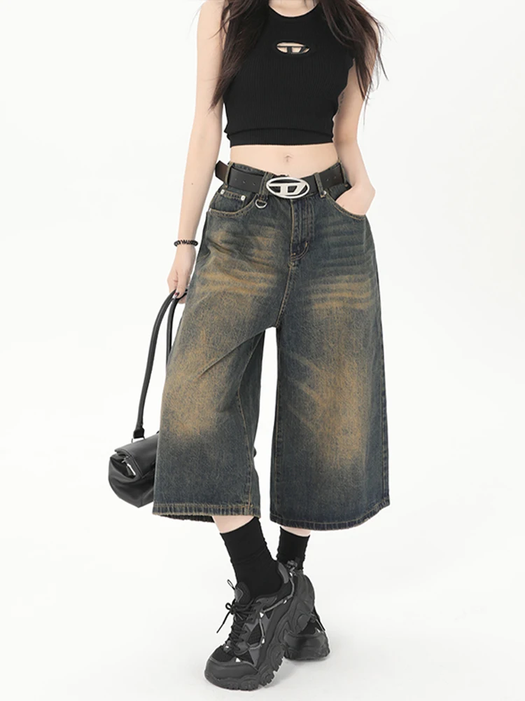 Retro American Washed Denim High Waist Loose Wide Leg Short Pants Women Summer Thin Lazy Style Seven-Foot Jeans
Retro American Washed Denim High Waist Loose Wide Leg Short Pants Women Summer Thin Lazy Style Seven-Foot Jeans