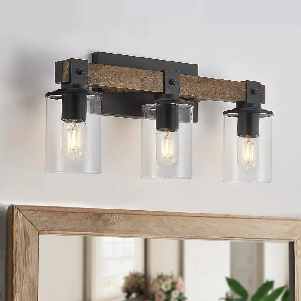 Wood Vanity Lights,3-Light Farmhouse Bathroom Lighting Fixtures With Clear Glass Shade,Industrial Vintage Rustic Wall Lamp For
Wood Vanity Lights,3-Light Farmhouse Bathroom Lighting Fixtures With Clear Glass Shade,Industrial Vintage Rustic Wall Lamp For