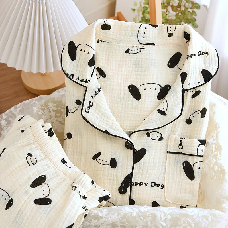 Women's Cotton Gauze Crepe Pajama Set Long Sleeve Sweet Cute Loungewear Spring/Autumn Lightweight Sleepwear All-Season Outfit
Women's Cotton Gauze Crepe Pajama Set Long Sleeve Sweet Cute Loungewear Spring/Autumn Lightweight Sleepwear All-Season Outfit