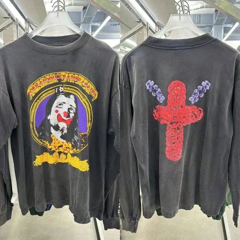 Vintage Black Saint T Shirt Clown Print Men Women Casual Loose Washed Do Old Round Neck Long-sleeved Tee
Vintage Black Saint T Shirt Clown Print Men Women Casual Loose Washed Do Old Round Neck Long-sleeved Tee