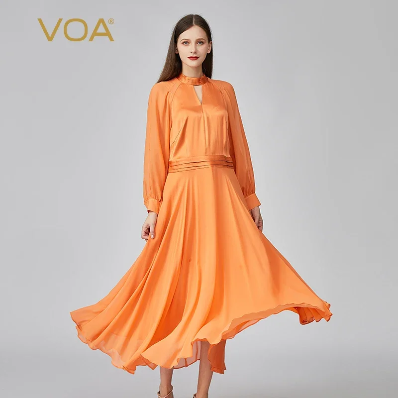 VOA Simple Folds Half High Collar Hollow Out Silk Woman Dress Autumn Shirt Long Sleeves Solid Office Ladies Long Dress AE1167
VOA Simple Folds Half High Collar Hollow Out Silk Woman Dress Autumn Shirt Long Sleeves Solid Office Ladies Long Dress AE1167