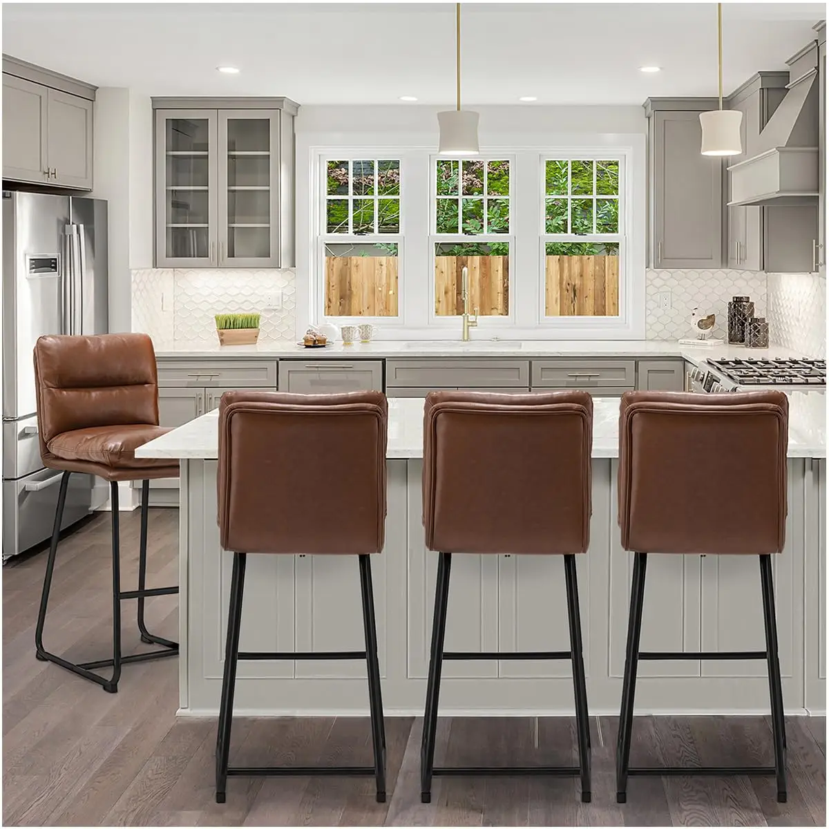 Modern Bar Stools Set Of 4, 42" H Thick Leatherette Metal Barstools With Back Industrial Bar Stools With Metal, Customized
Modern Bar Stools Set Of 4, 42" H Thick Leatherette Metal Barstools With Back Industrial Bar Stools With Metal, Customized