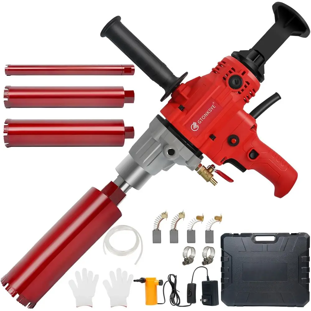 Portable Wet/Dry Core Drilling Rig with 1-1/4 Threads, Drill Bits 1.25 to 4, and Water Pump for Concrete, Brick, and Stone
Portable Wet/Dry Core Drilling Rig with 1-1/4 Threads, Drill Bits 1.25 to 4, and Water Pump for Concrete, Brick, and Stone