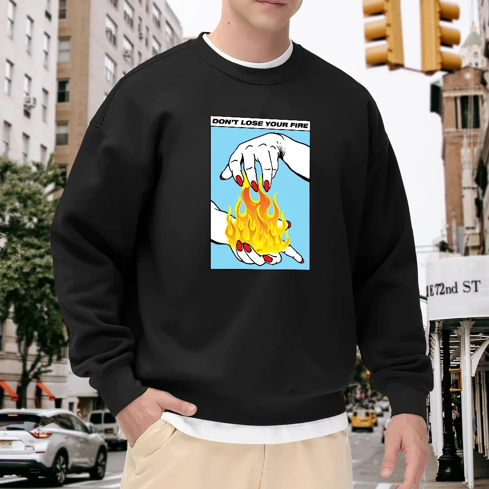 Men's Black Crew Neck Pullover Sweatshirt with Flame Pattern Print, Loose Fit Top, Street Fashion Casual Versatile, Comfortable and Breathable for Everyday Wear
Men's Black Crew Neck Pullover Sweatshirt with Flame Pattern Print, Loose Fit Top, Street Fashion Casual Versatile, Comfortable and Breathable for Everyday Wear