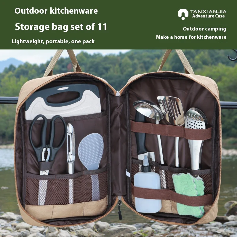 Portable Kitchen Storage Bag 11pcs - 900D Tearproof Oxford Wet/Dry Compartments,304 Stainless Utensil Set Camping Knives Utensil
Portable Kitchen Storage Bag 11pcs - 900D Tearproof Oxford Wet/Dry Compartments,304 Stainless Utensil Set Camping Knives Utensil