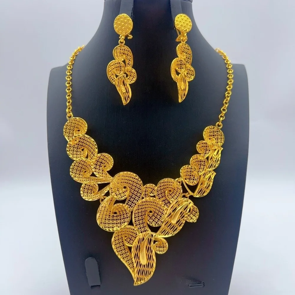 Luxury Dubai Long Necklace Earrings Sets Gold Tone Bohemian Style 24k Gold Color Jewelry Adjustable Elegant Bridal Jewelry Sets
Luxury Dubai Long Necklace Earrings Sets Gold Tone Bohemian Style 24k Gold Color Jewelry Adjustable Elegant Bridal Jewelry Sets