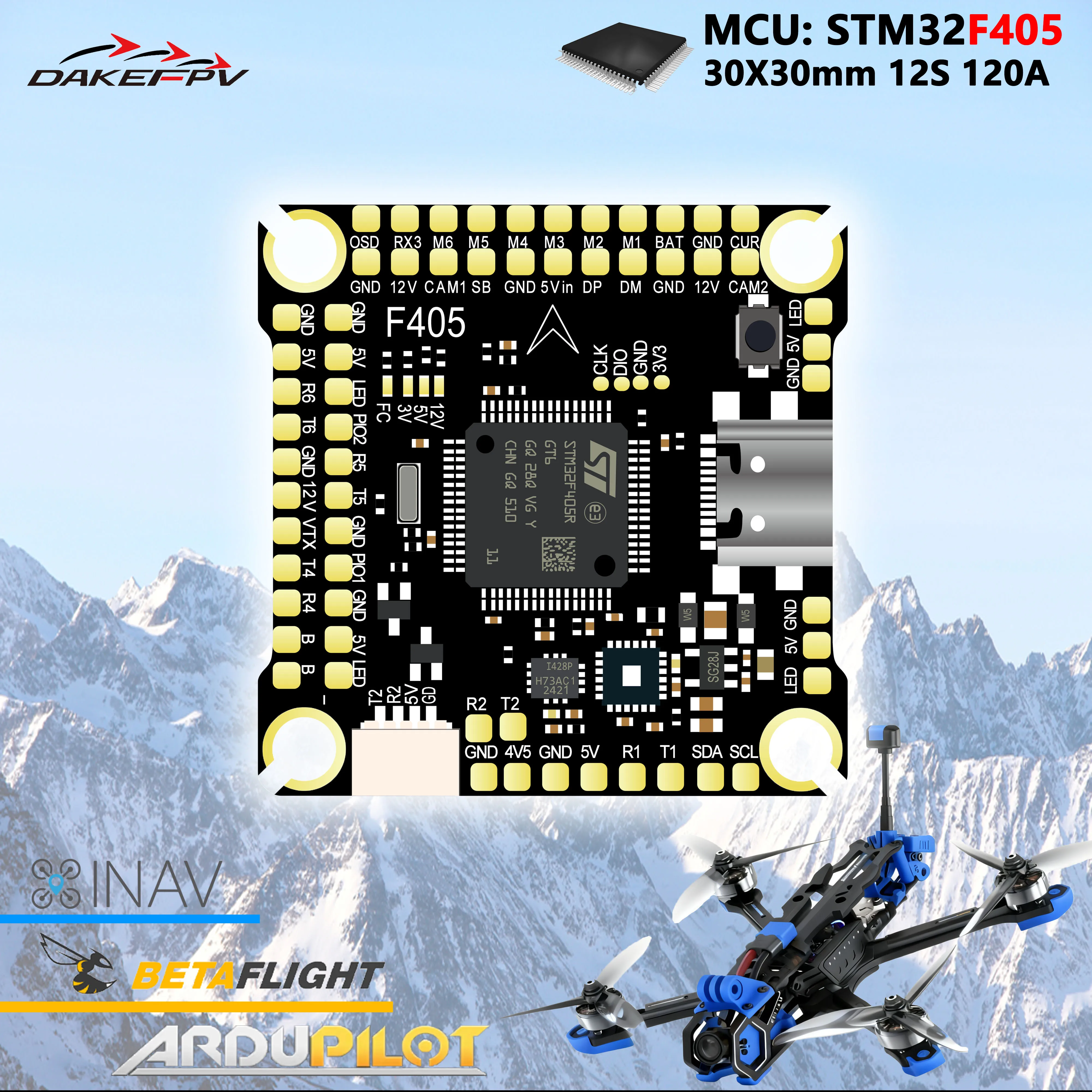 DAKEFPV F405 V3 FC 12S 100A / 120A Stack Betaflight Ardupilot INAV F4 Flight controller for FPV Freestyle Drone Model
DAKEFPV F405 V3 FC 12S 100A / 120A Stack Betaflight Ardupilot INAV F4 Flight controller for FPV Freestyle Drone Model
