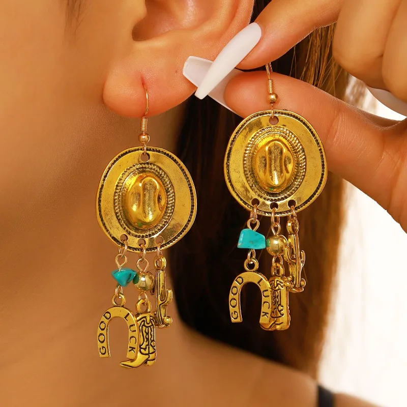Vintage Western Cowboy Hat Pendant Earrings Cowboy Hat Boots Cactus Horseshoe Earrings
Vintage Western Cowboy Hat Pendant Earrings Cowboy Hat Boots Cactus Horseshoe Earrings