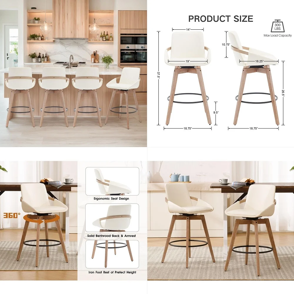 Leather Swivel Bar Stools Set of 4, MidCentury Modern Counter Height Chairs with Faux PU Upholstery and Natural Wooden Legs for
Leather Swivel Bar Stools Set of 4, MidCentury Modern Counter Height Chairs with Faux PU Upholstery and Natural Wooden Legs for