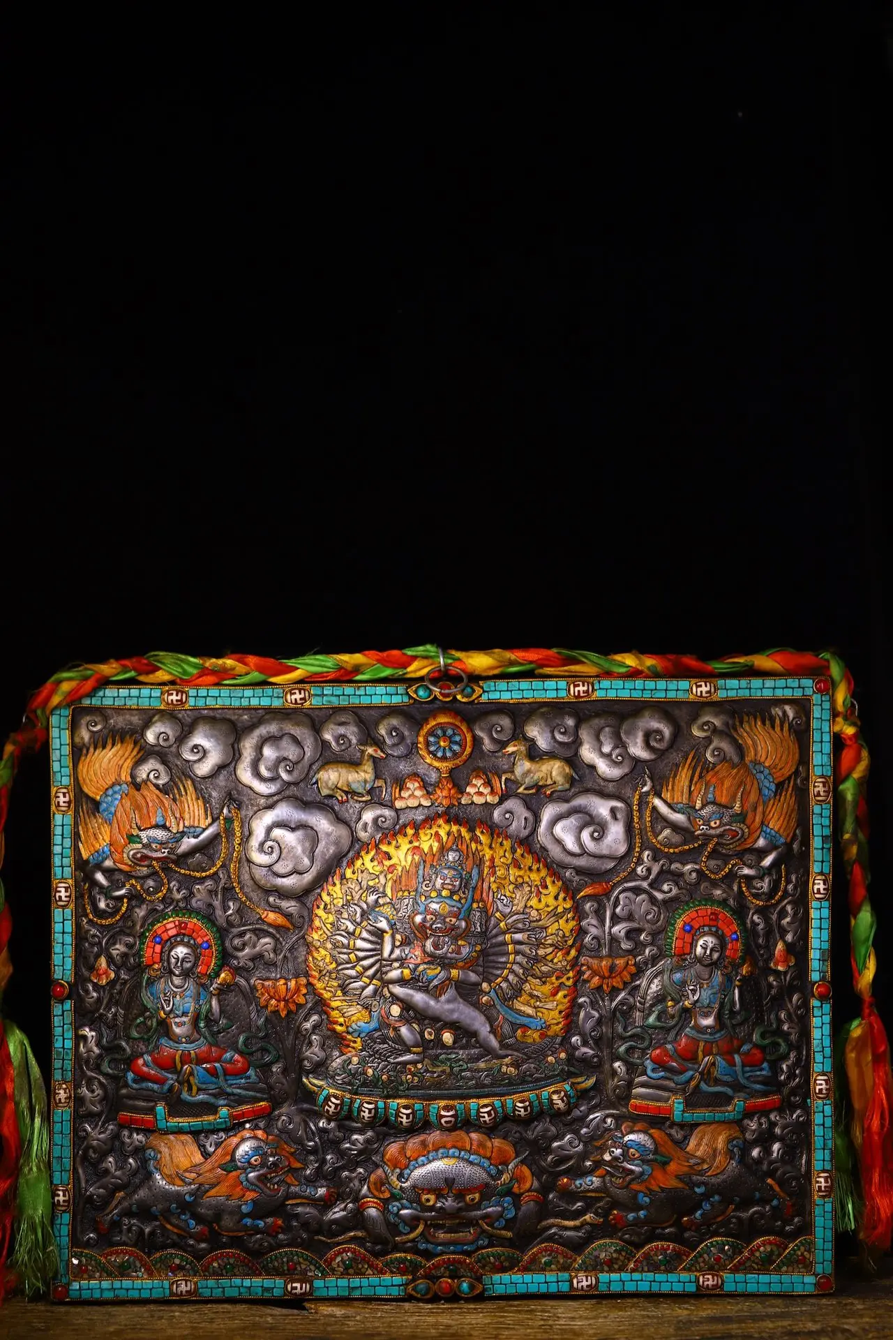 19"Tibetan Temple Collection Old Tiantie Painted Mosaic Gem Turquoise Yamantaka Buddha GARUDA Thangka Screen Worship Hall
19"Tibetan Temple Collection Old Tiantie Painted Mosaic Gem Turquoise Yamantaka Buddha GARUDA Thangka Screen Worship Hall
