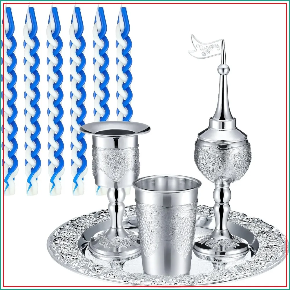 9 Pcs Shabbat Havdalah Set with Candle Holder, Kiddush Cup, Spice Box, Goblet, and 5 Candles for Judaica Decoration
9 Pcs Shabbat Havdalah Set with Candle Holder, Kiddush Cup, Spice Box, Goblet, and 5 Candles for Judaica Decoration
