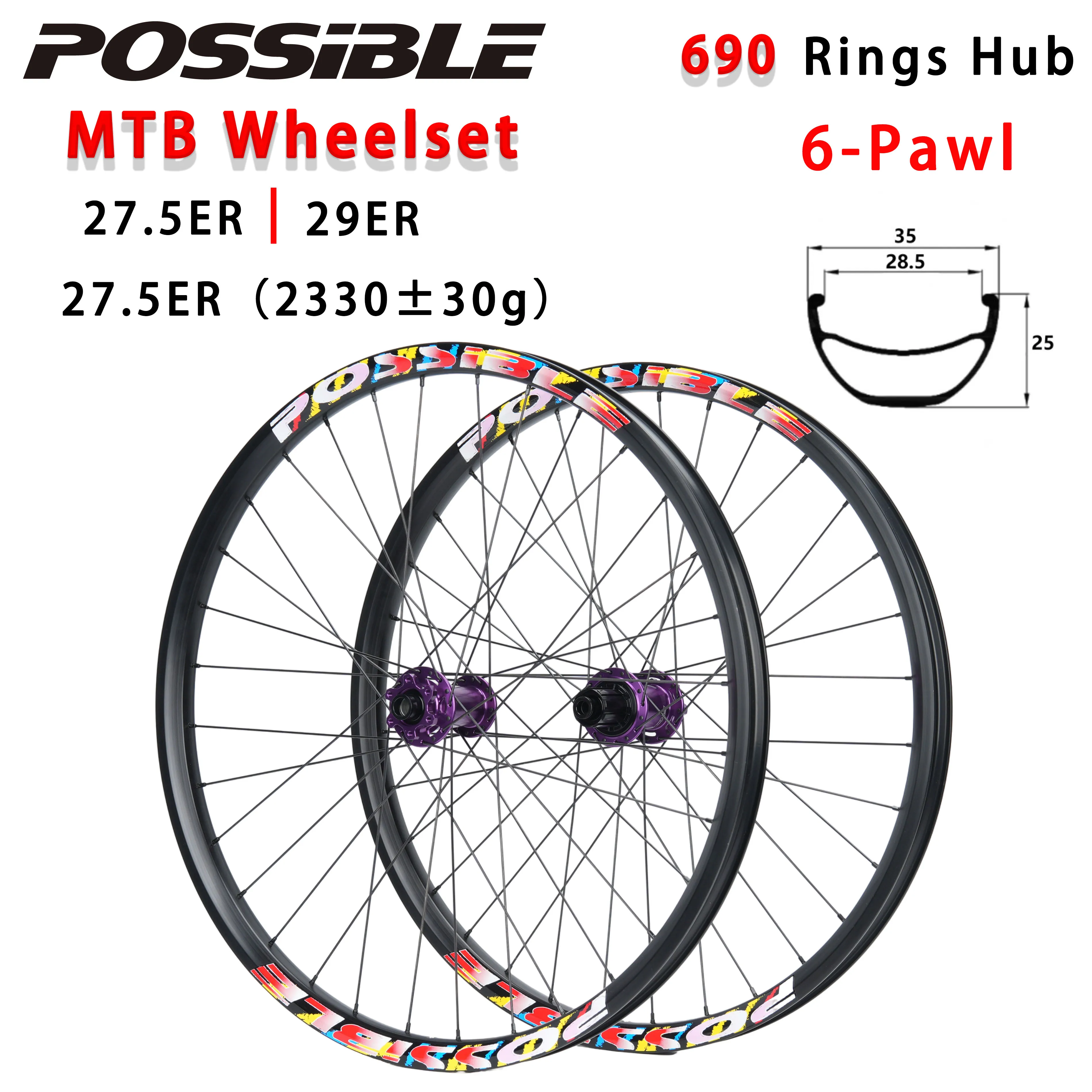 MTB Wheelset 27.5/29In 6 Pawl 690 Rings Bicycle Hub 32H Aluminum Alloy Wheels Tubeless Rim 35 Out 28.5 Inner For HG/XD/MS
MTB Wheelset 27.5/29In 6 Pawl 690 Rings Bicycle Hub 32H Aluminum Alloy Wheels Tubeless Rim 35 Out 28.5 Inner For HG/XD/MS