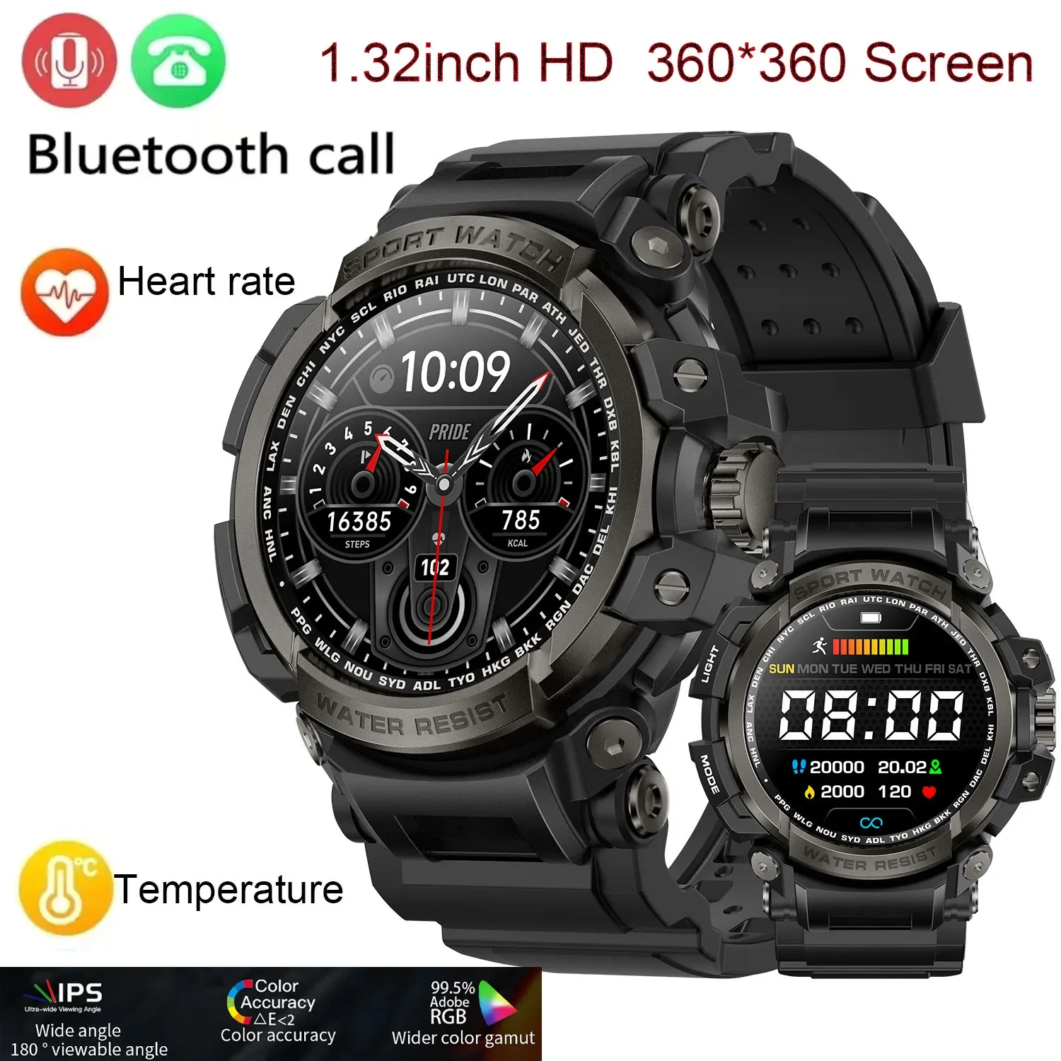 1,32-дюймовый IPS HD-экран Смарт-часы для мужчин Спорт на открытом воздухе Bluetooth-вызов Фитнес-браслет Монитор сердца и здоровья Наручные часы
1,32-дюймовый IPS HD-экран Смарт-часы для мужчин Спорт на открытом воздухе Bluetooth-вызов Фитнес-браслет Монитор сердца и здоровья Наручные часы