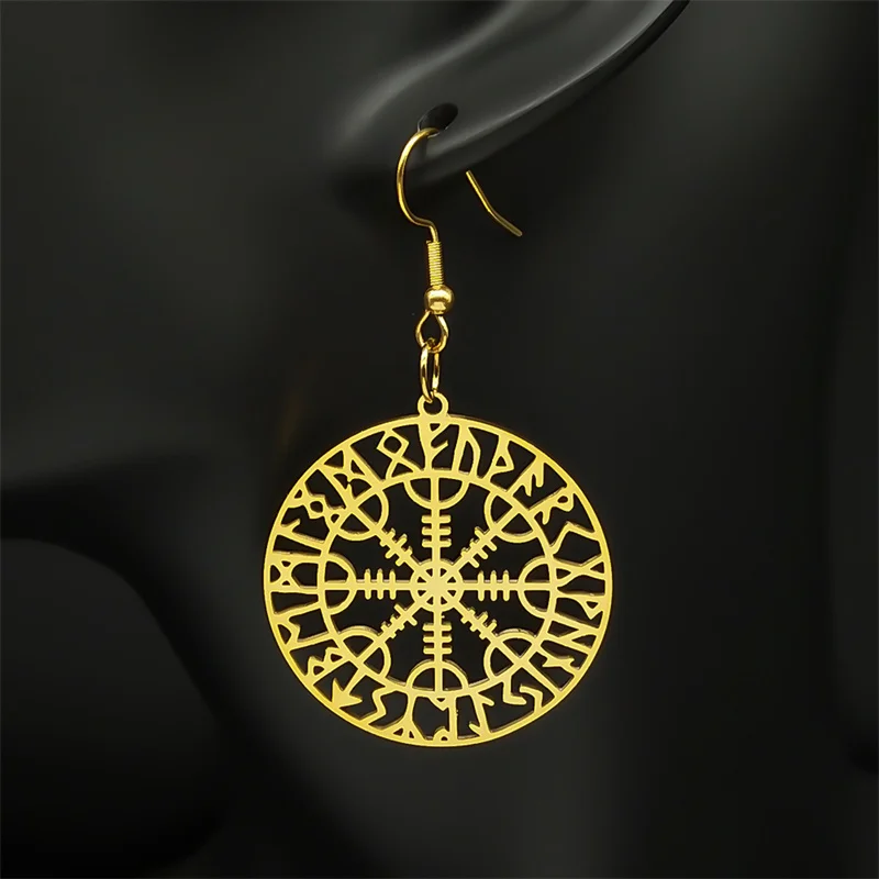 Norse Runes Viking Compass Earrings for Women Stainless Steel Gold Color Vegvisir Talisman Ear Hook Scandinavian Jewelry E7023S0
Norse Runes Viking Compass Earrings for Women Stainless Steel Gold Color Vegvisir Talisman Ear Hook Scandinavian Jewelry E7023S0
