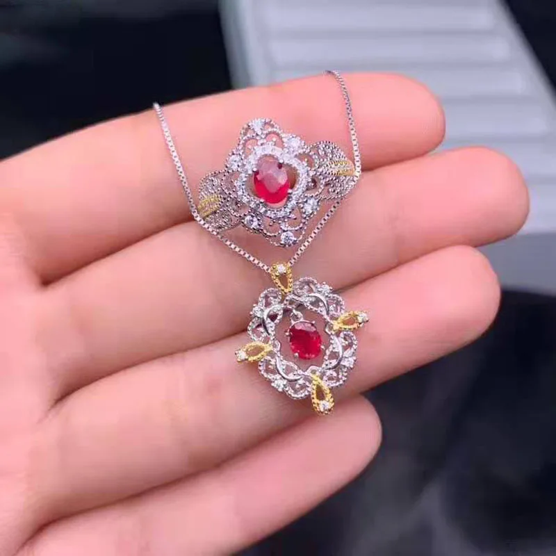 Natural Ruby S925 Ring Pendant Necklace Set Fine Fashion Luxurious Suitable For Women Free Shipping
Natural Ruby S925 Ring Pendant Necklace Set Fine Fashion Luxurious Suitable For Women Free Shipping