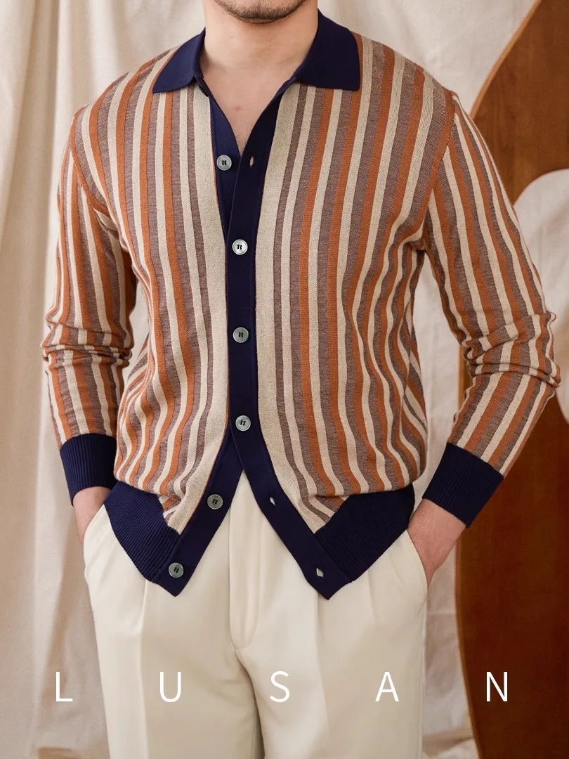 Men's Striped Jacquard Sweater | Italian-British Style Cardigan | Lapel Polo Knitwear | Spring Autumn Patchwork Shirt
Men's Striped Jacquard Sweater | Italian-British Style Cardigan | Lapel Polo Knitwear | Spring Autumn Patchwork Shirt