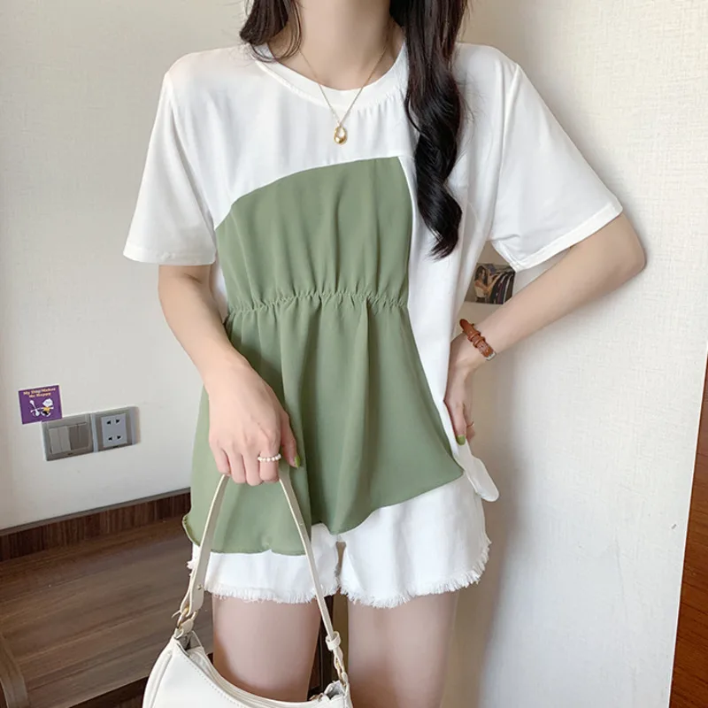 XL-4XL Large Size Chiffon Patchwork T-shirt Women 2023 Summer Loose Short Sleeve Irregular Tees Tops Oversize Female Clothing
XL-4XL Large Size Chiffon Patchwork T-shirt Women 2023 Summer Loose Short Sleeve Irregular Tees Tops Oversize Female Clothing