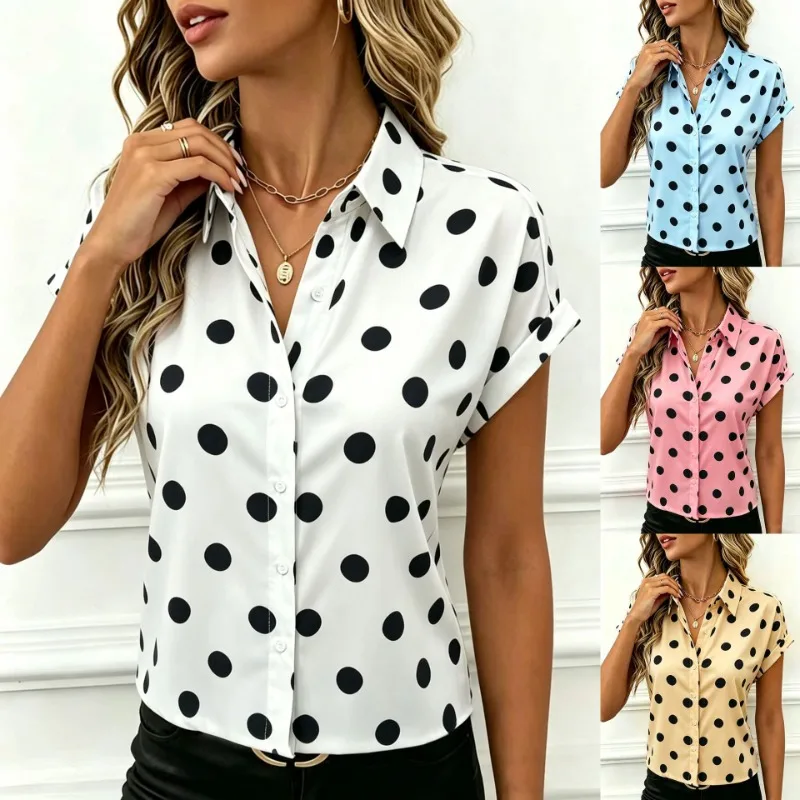 Women Loose Polka Dot Lapel Short Sleeve Shirts Chiffon Button Down Casual Daily Blouses Multi Colors Spring Summer
Women Loose Polka Dot Lapel Short Sleeve Shirts Chiffon Button Down Casual Daily Blouses Multi Colors Spring Summer