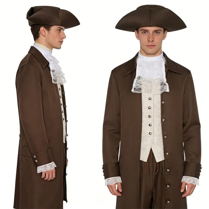 Men Vintage Brown Long Trench Coat Suit Medieval Victorian Pirate Costume for Colonial Period President Washington Cosplay
Men Vintage Brown Long Trench Coat Suit Medieval Victorian Pirate Costume for Colonial Period President Washington Cosplay