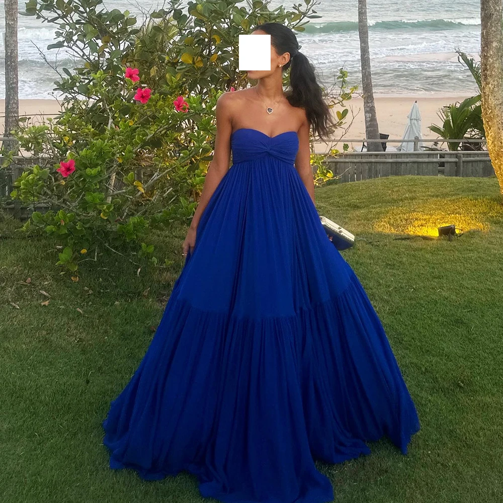 Classic A-Line Strapless Pleats Zipper Back Chiffon Backless Floor Length Sleeveless Blue Prom Gowns Party Dress Saudi Arabia
Classic A-Line Strapless Pleats Zipper Back Chiffon Backless Floor Length Sleeveless Blue Prom Gowns Party Dress Saudi Arabia