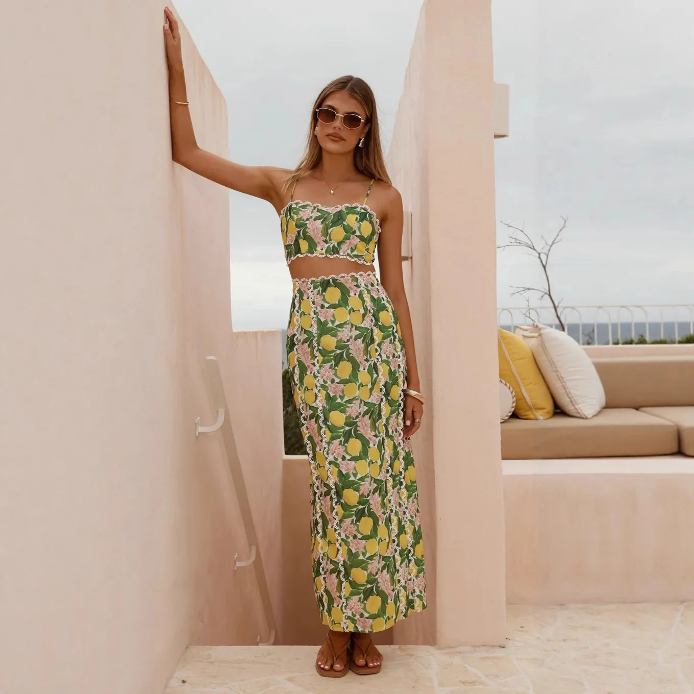 Women's Print Skirt Two Piece Set Lace Edge Patchwork Leace-up Spaghetti Strap Top High Waist Slim Skits 2 Piece Sets Streetwear
Women's Print Skirt Two Piece Set Lace Edge Patchwork Leace-up Spaghetti Strap Top High Waist Slim Skits 2 Piece Sets Streetwear