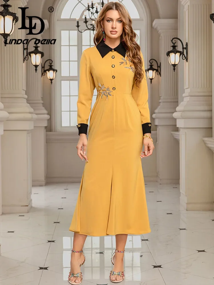 LD LINDA DELLA Gorgeous Women's Collar Long Sleeve Embroidered Glitter Wrapped Butt Tail Skirt Elegant Temperament Dress
LD LINDA DELLA Gorgeous Women's Collar Long Sleeve Embroidered Glitter Wrapped Butt Tail Skirt Elegant Temperament Dress