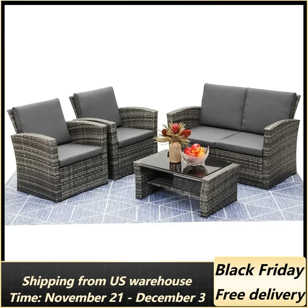 4 Piece Outdoor Patio Furniture Sets, Wicker Conversation Sets, Rattan Sofa Chair with Cushion for Backyard Lawn Garden, Sofas
4 Piece Outdoor Patio Furniture Sets, Wicker Conversation Sets, Rattan Sofa Chair with Cushion for Backyard Lawn Garden, Sofas