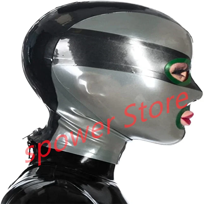 Natural Latex Full Head Latex Hoods Rubber Mask Fetish Cosplay Costumes Siver with Green Trim Back Zip Club Wear
Natural Latex Full Head Latex Hoods Rubber Mask Fetish Cosplay Costumes Siver with Green Trim Back Zip Club Wear