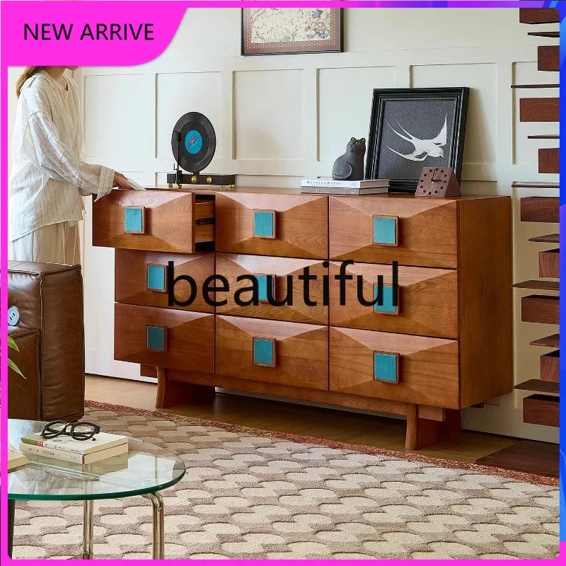Nine chest cabinet French retro solid wood storage living room locker simple household drawer H
Nine chest cabinet French retro solid wood storage living room locker simple household drawer H