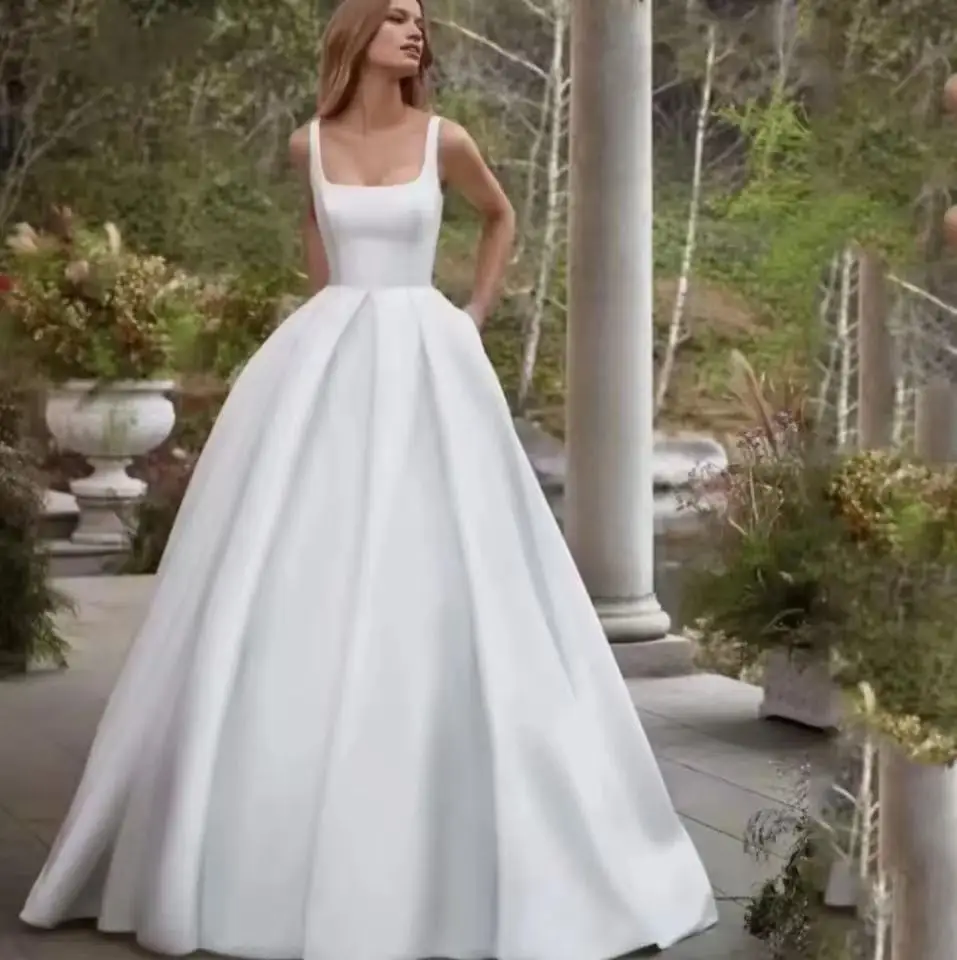 Customizd Simple Square Satin Wedding Dress for Women A-Line Backless Bride Gown with Pockets Vestido De Novia Robe Mariée
Customizd Simple Square Satin Wedding Dress for Women A-Line Backless Bride Gown with Pockets Vestido De Novia Robe Mariée