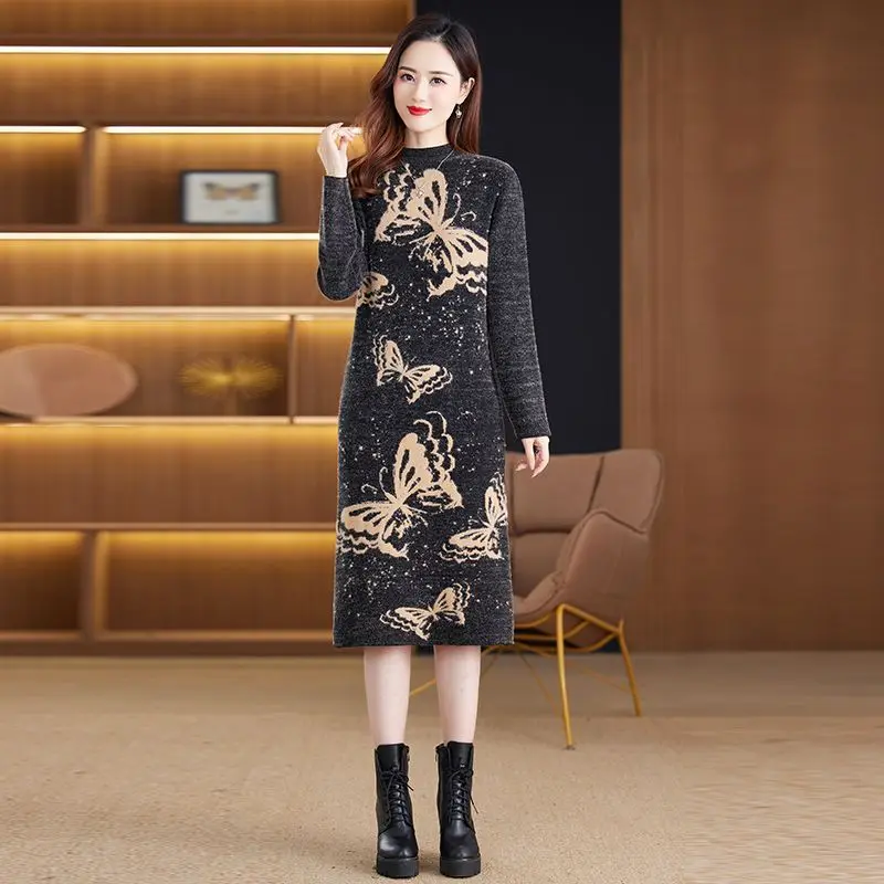 Women Loose Knit Dress 2023 Autumn New Warm Velvet Half High Collar Butterfly Print Female Oversize Slim Sweater Dresses
Women Loose Knit Dress 2023 Autumn New Warm Velvet Half High Collar Butterfly Print Female Oversize Slim Sweater Dresses