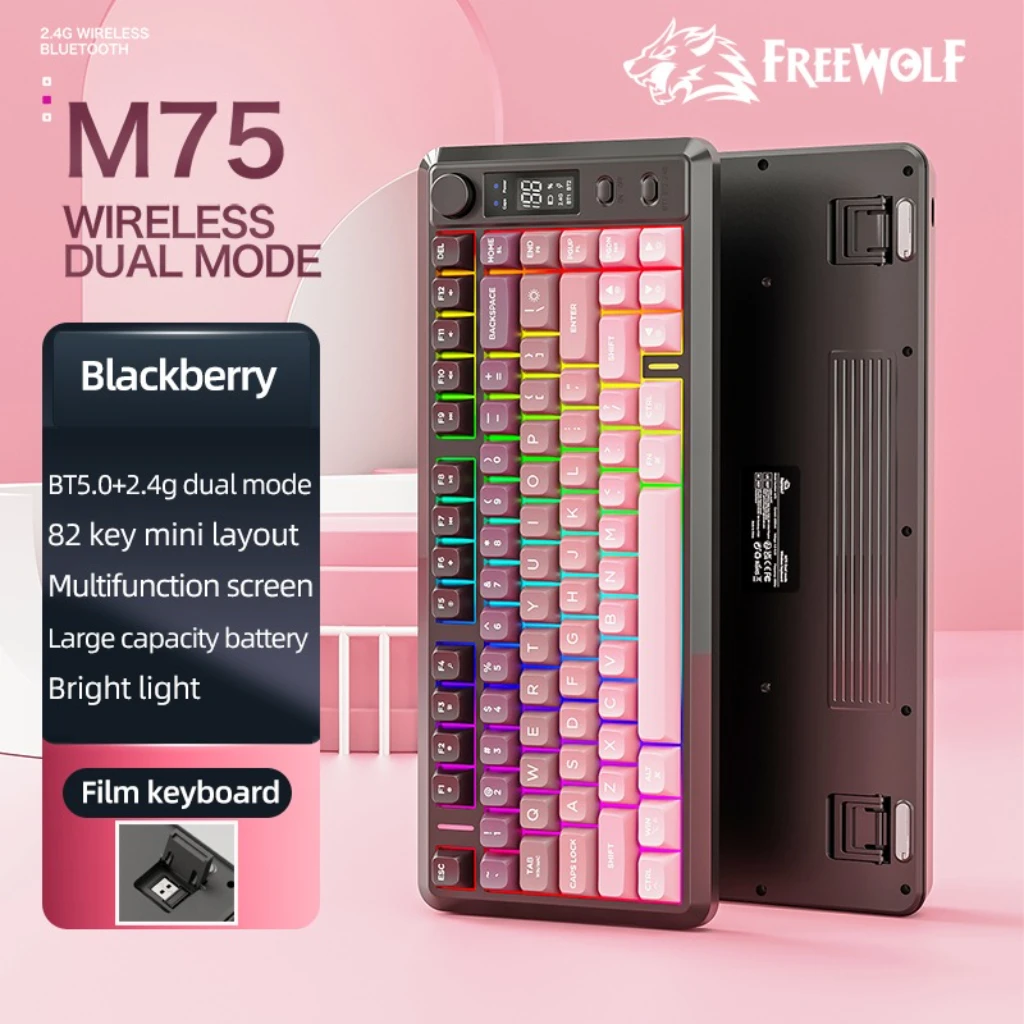 Free Wolf M75 Wireless Gaming Keyboard - RGB Backlit 82-Key Compact Dual Mode (BT/2.4G) OLED Display Large Battery
Free Wolf M75 Wireless Gaming Keyboard - RGB Backlit 82-Key Compact Dual Mode (BT/2.4G) OLED Display Large Battery