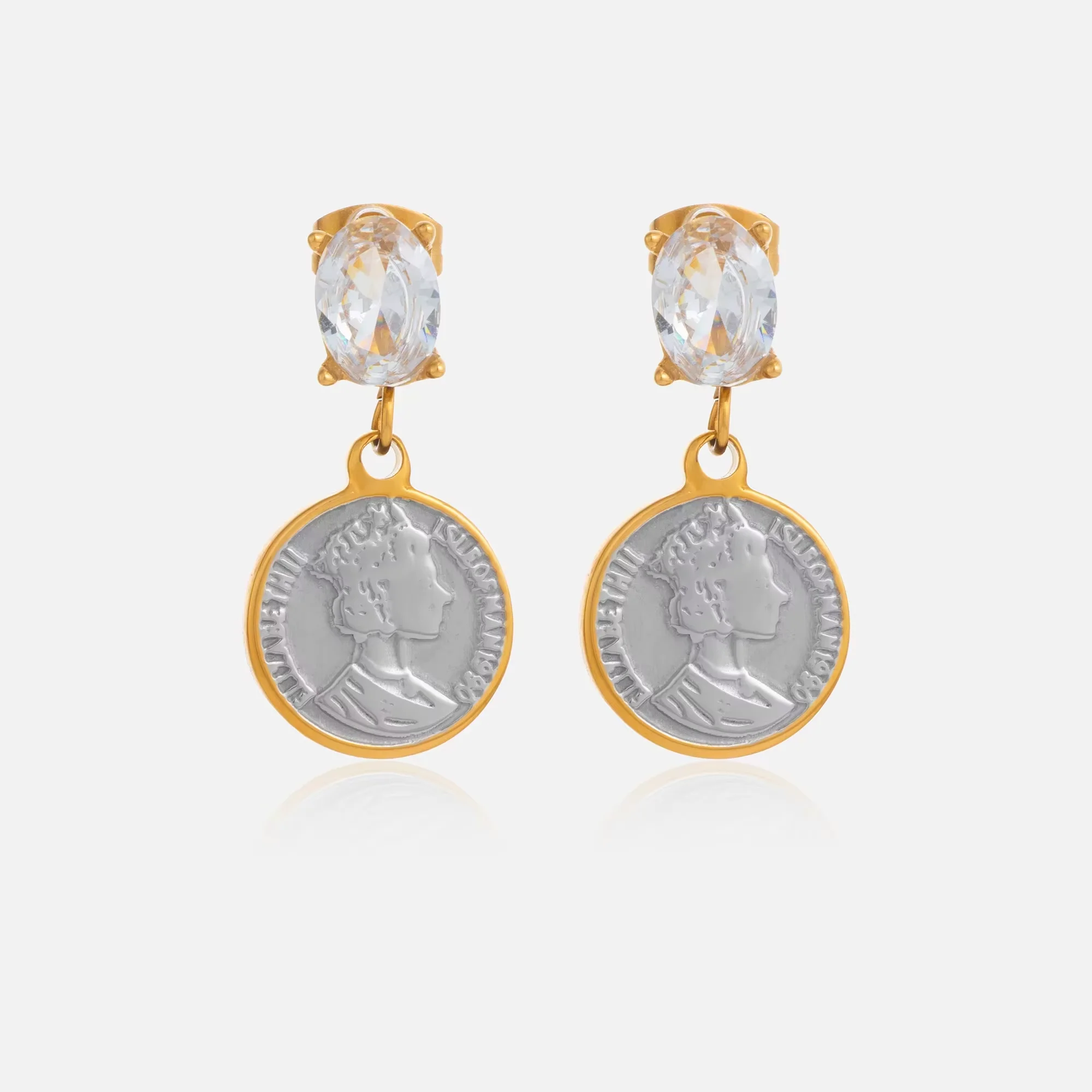 DASEIN New Nordic Coin Queen Portrait Zircon Drop Earrings 18k Gold Plated Hypoallergenic Stainless Steel Vintage Dainty Jewelry
DASEIN New Nordic Coin Queen Portrait Zircon Drop Earrings 18k Gold Plated Hypoallergenic Stainless Steel Vintage Dainty Jewelry