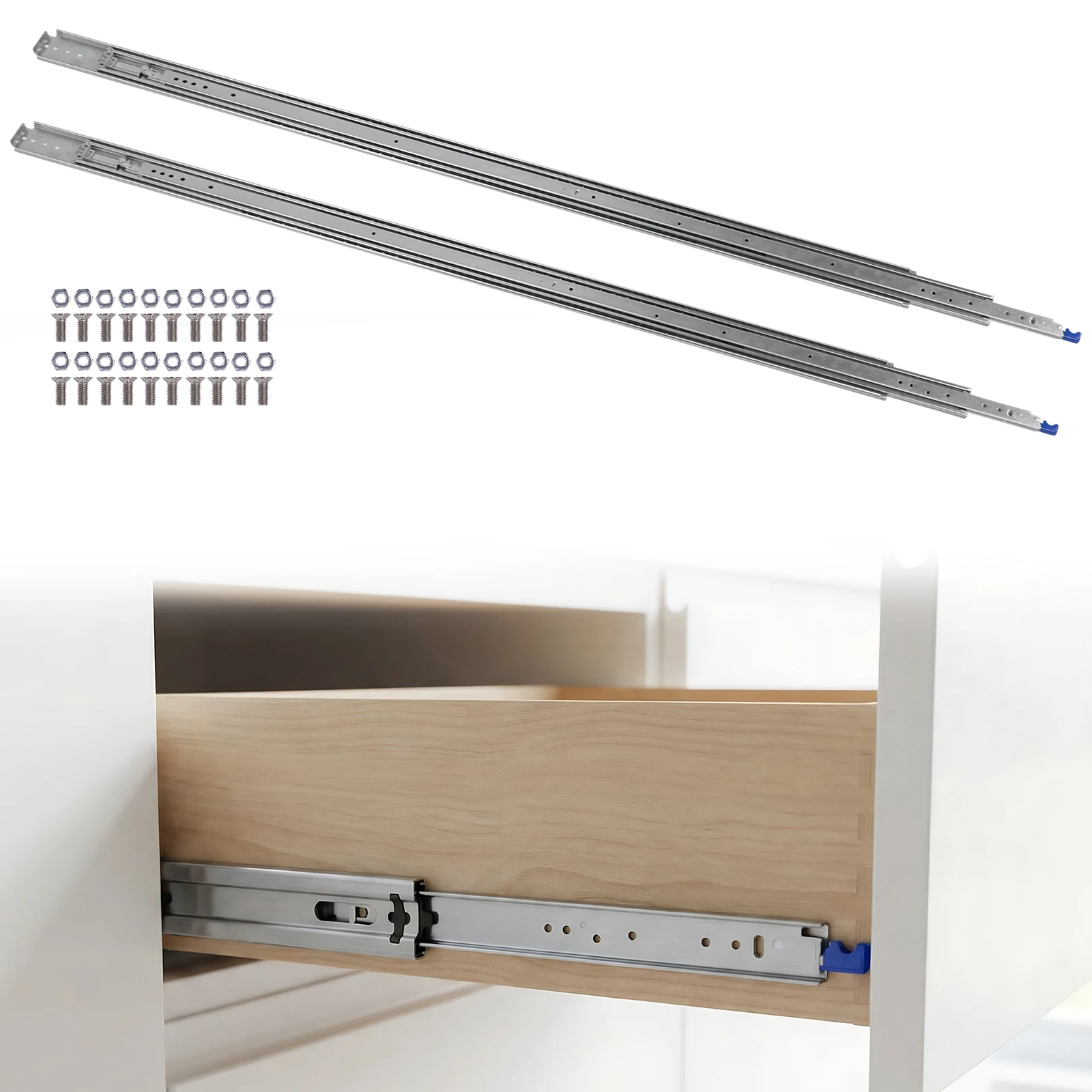 Пара 68-дюймовых направляющих с шарикоподшипниками и боковым креплением, полного выдвижения, с фиксатором, для выдвижных ящиков, нагрузка до 500 фунтов
Пара 68-дюймовых направляющих с шарикоподшипниками и боковым креплением, полного выдвижения, с фиксатором, для выдвижных ящиков, нагрузка до 500 фунтов